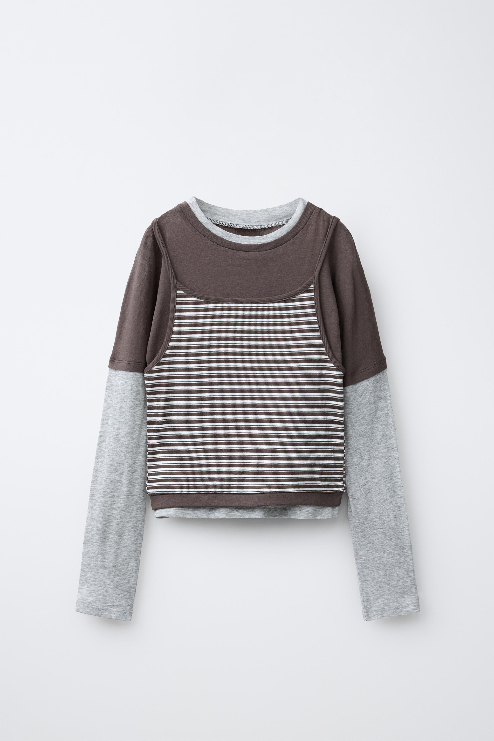 DOUBLE LONG SLEEVE AND STRIPED STRAPS T-SHIRT - Stripes | ZARA