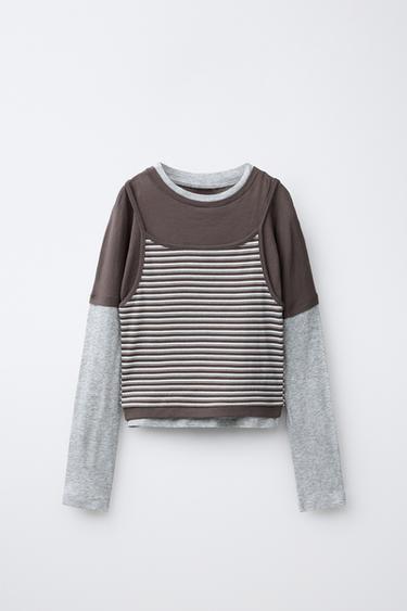 DOUBLE LONG SLEEVE AND STRIPED STRAPS T-SHIRT - Stripes by Zara