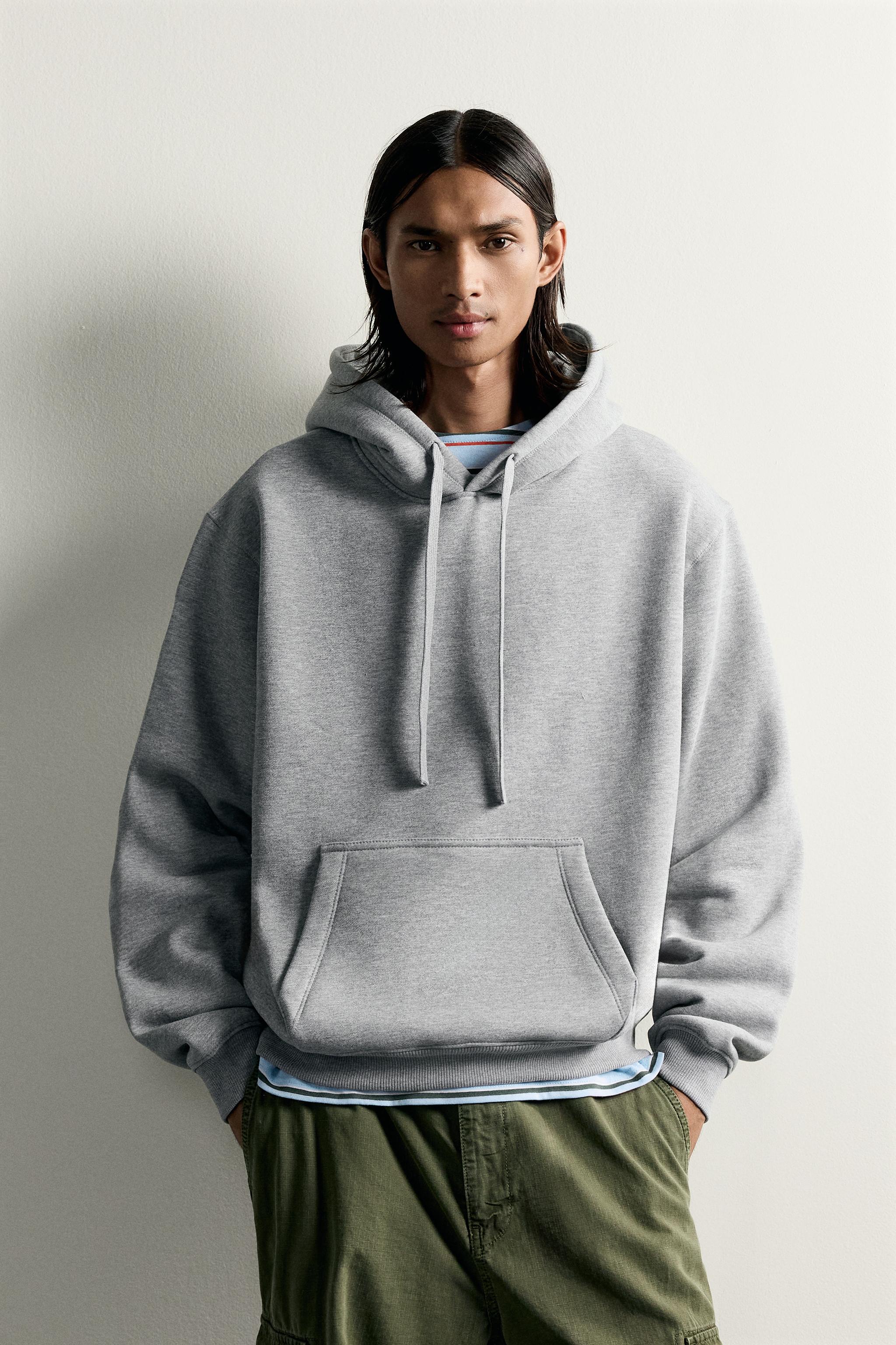 BASIC RELAXED-FIT HOODIE — Gray marl