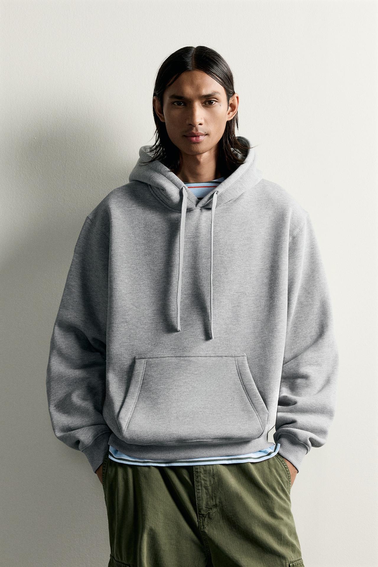BASIC RELAXED FIT HOODIE — Gray marl