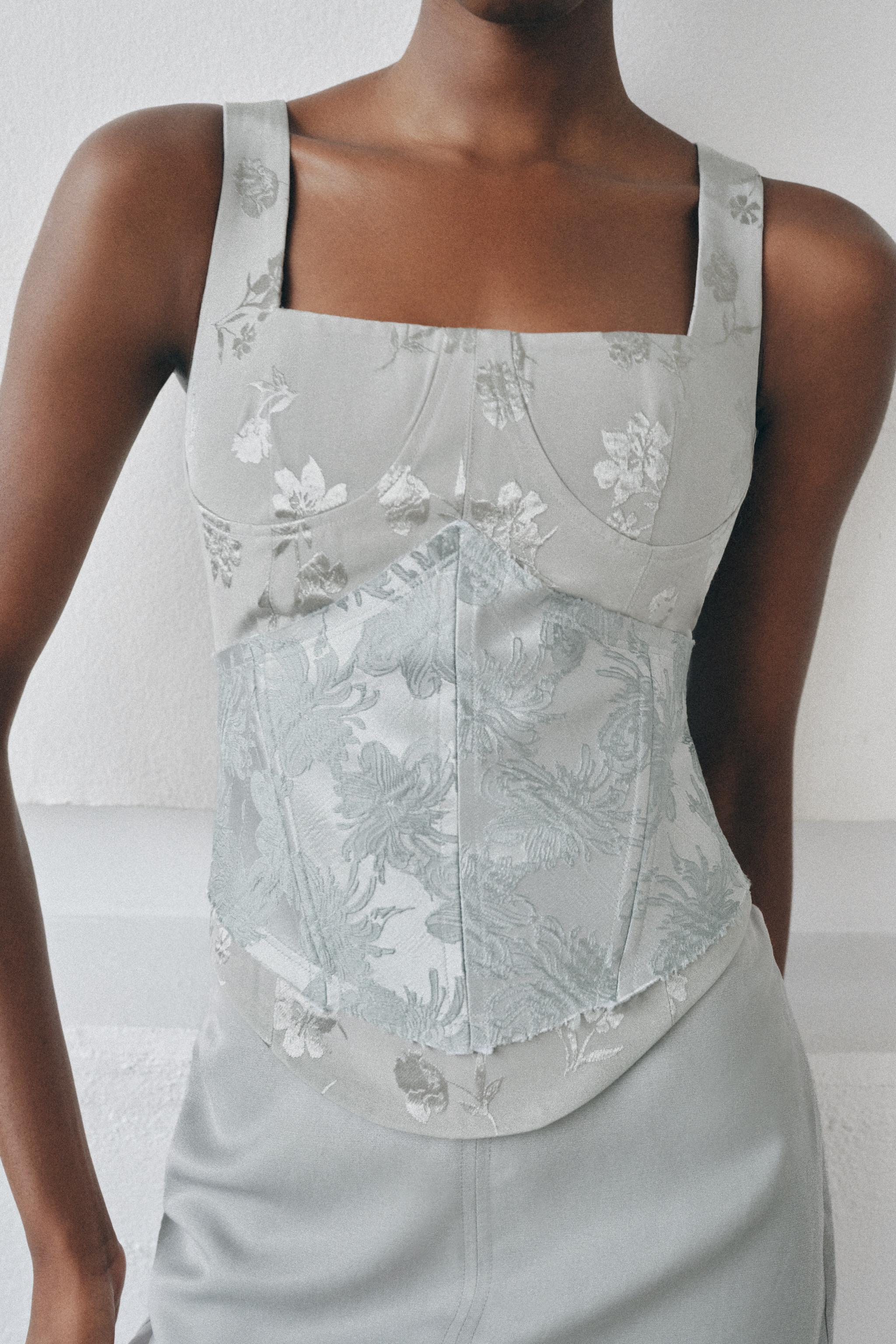 COMBINED JACQUARD CORSET TOP — Pastel blue