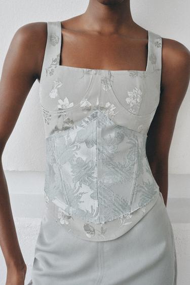 TOP CORSET EN JACQUARD COMBINÉ - Bleu pastel de Zara