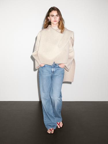 Zara Short coat with scarf detail - Gray / Natural