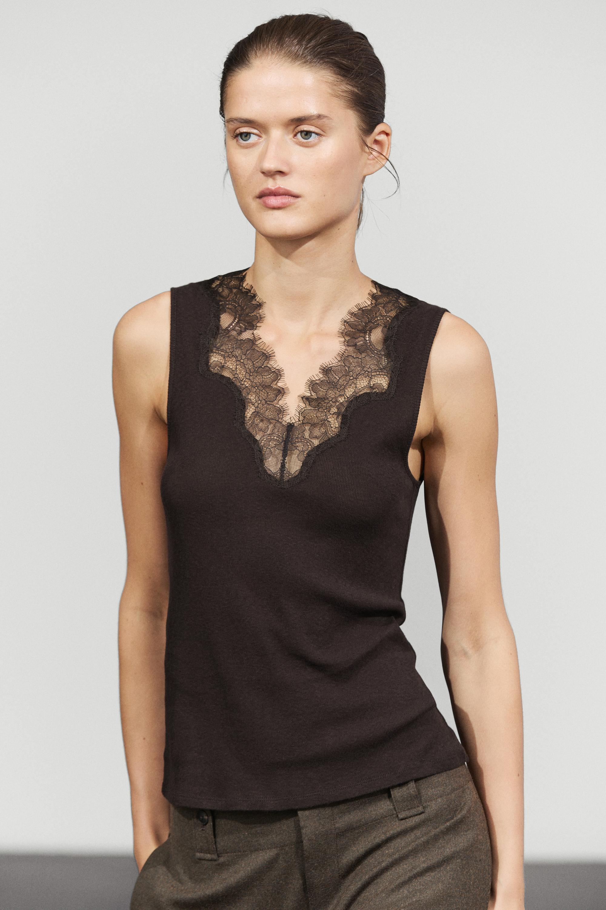 Top façon lingerie en coton et cachemire