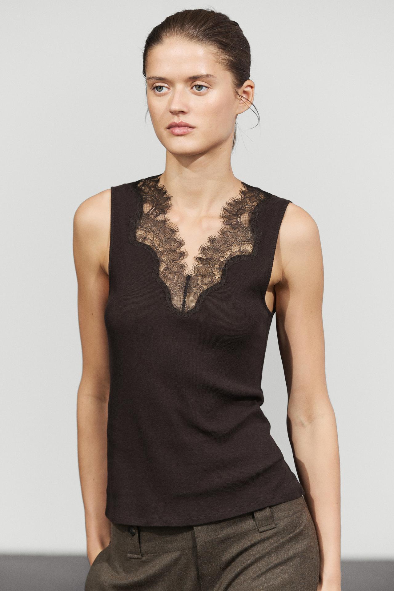 Cotton-blend camisole — Brown