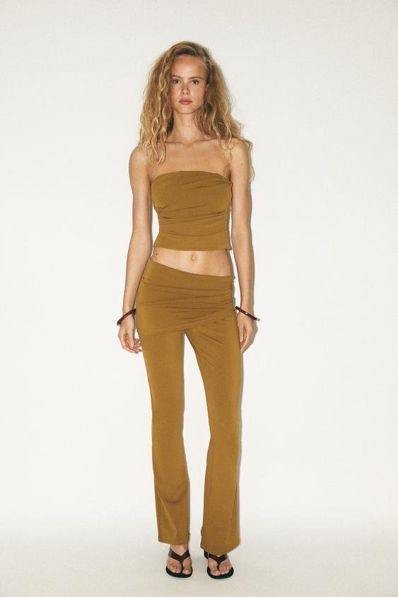 PANTALON FLARE TAILLE DRAPÉE - Vert olive de Zara - Image 0