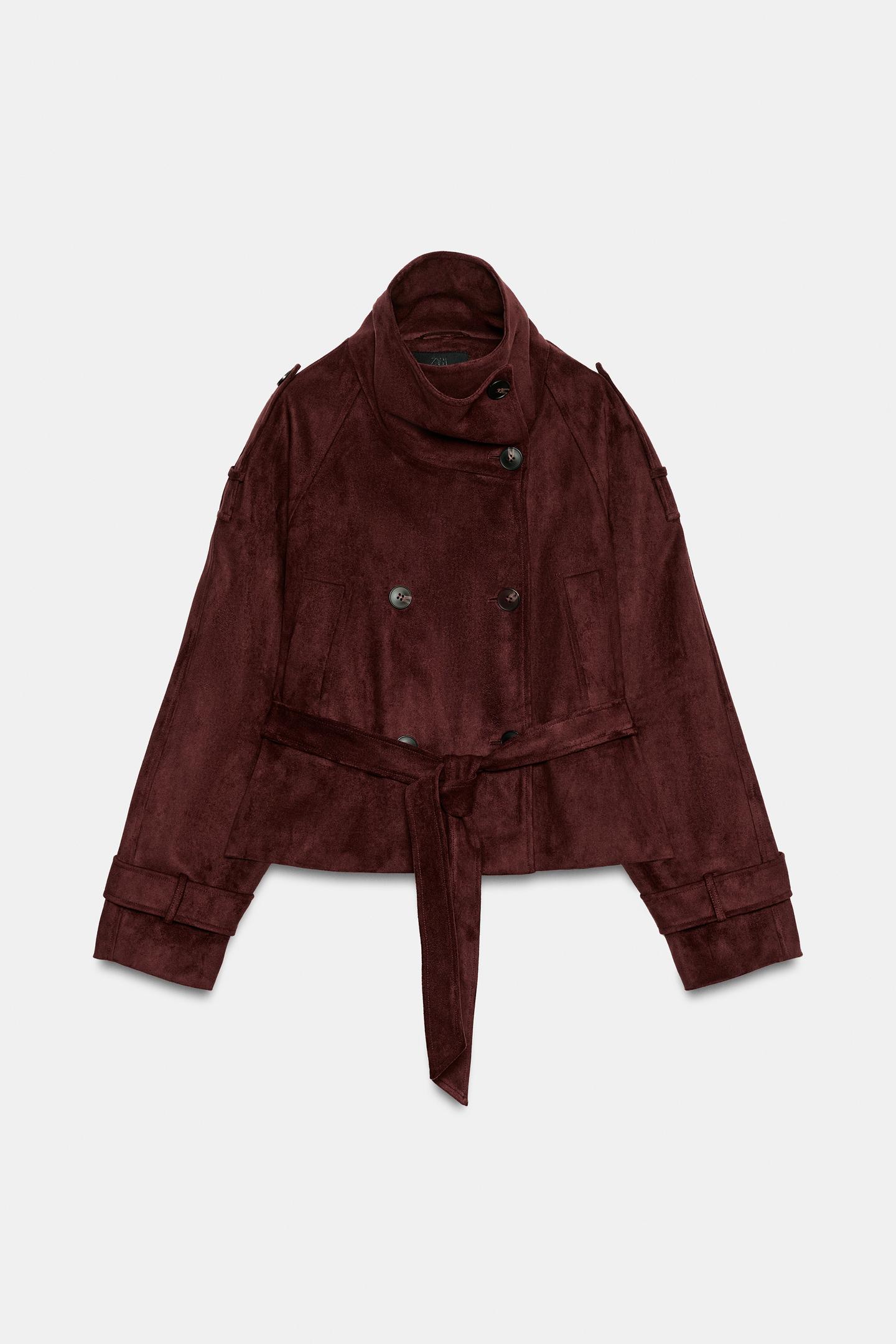 Женская куртка Zara Faux Suede Belted, цвет: Баклажановый — фото 7