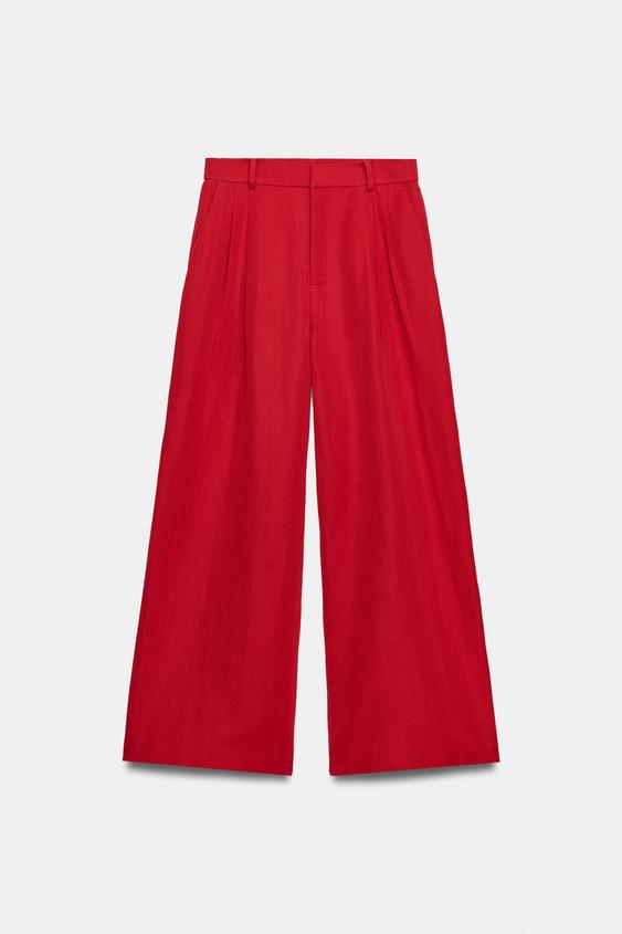 PLEATED LINEN BLEND TROUSERS ZW COLLECTION - Red by Zara - Image 0