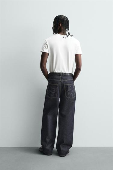 JEAN BAGGY FIT SURPIQÛRES - Indigo de Zara
