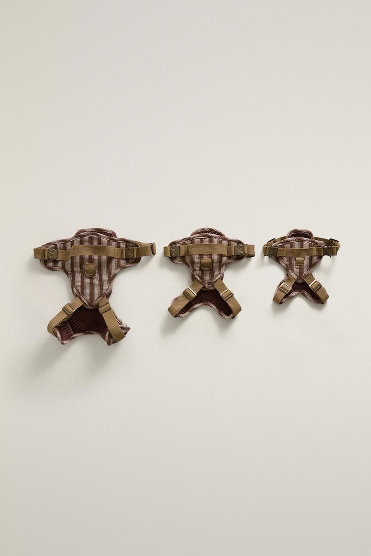STRIPED PET HARNESS — Brown