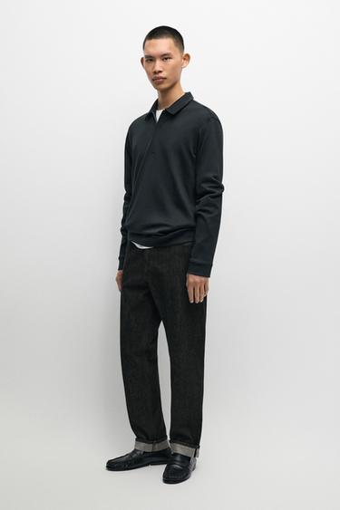 Long sleeve zip detail polo — Navy blue 2