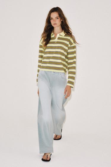 بولو مخطط بأكمام طويلة - أصفر الخاص بـ Zara