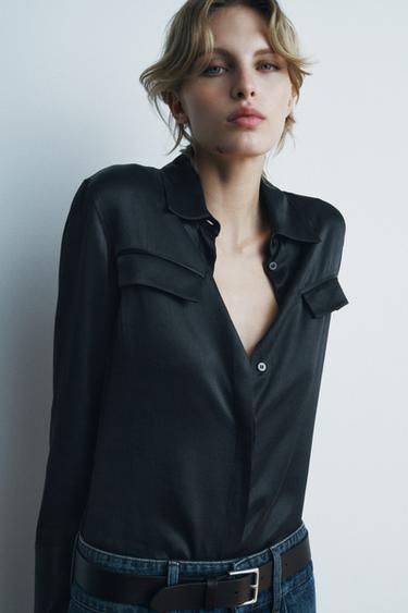 ZW COLLECTION SATIN SHIRT - Dark anthracite by Zara