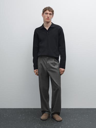 Zara Knit cotton polo sweater - Navy blue - Image 0