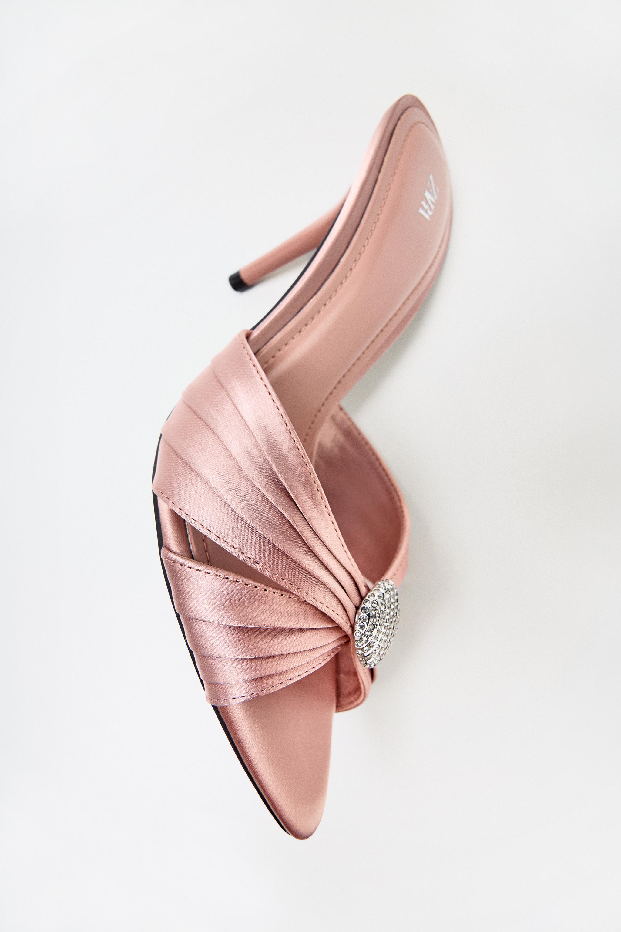 SATIN HEELED SANDALS WITH EMBELLISHMENT