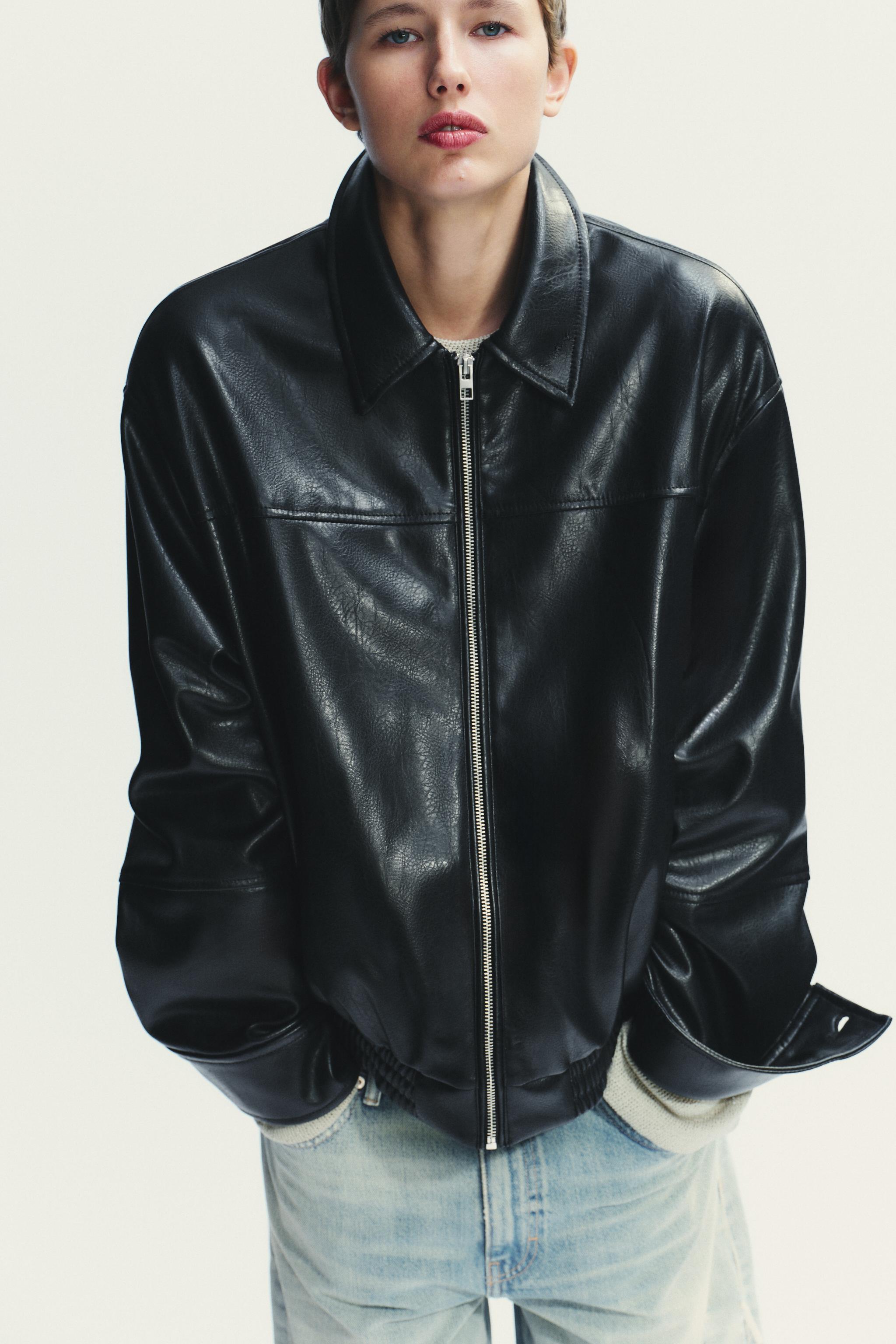 新品未使用　ZARA ザラ　フェイクレザーボンバージャケット　ブラック　M 大人気 ☆ZARA(ザラ)☆定番 フェイクレザー ボンバージャケット