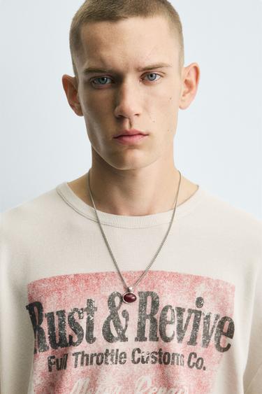 T-SHIRT EN MAILLE IMPRIMÉ DÉLAVÉ - Écru moyen de Zara - Image 5