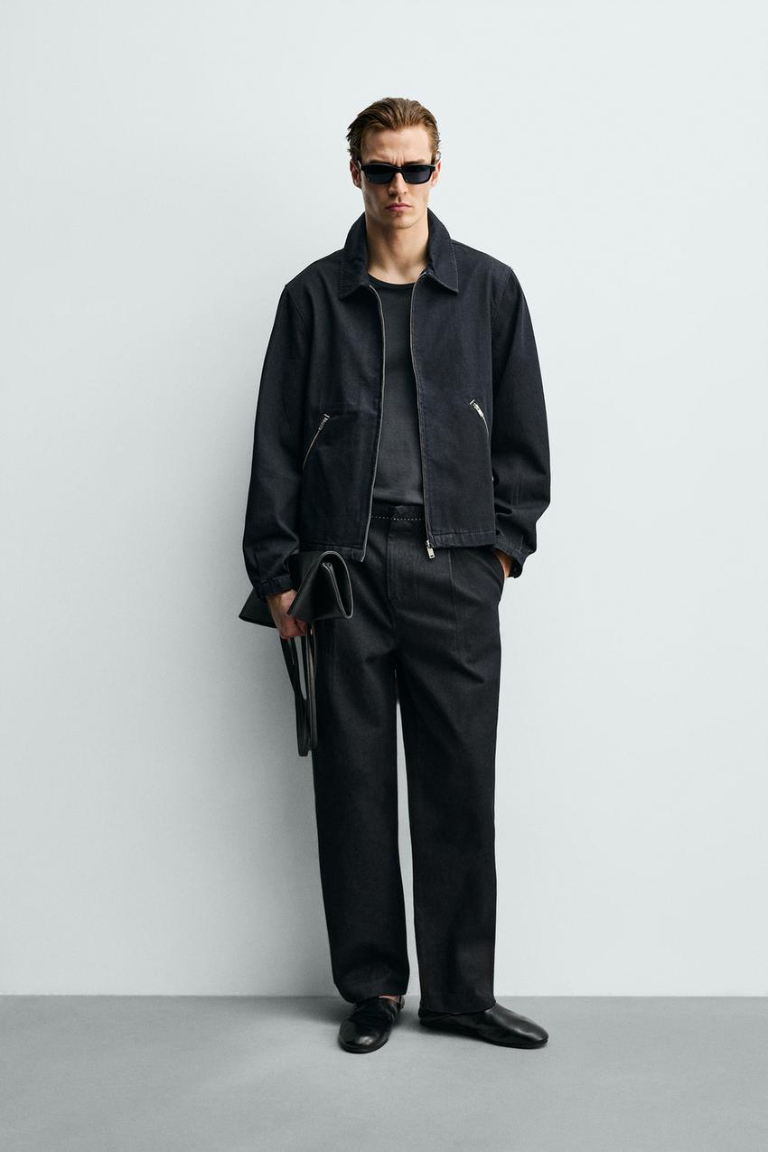 CONTRAST TOPSTITCHING DENIM CHINO PANTS