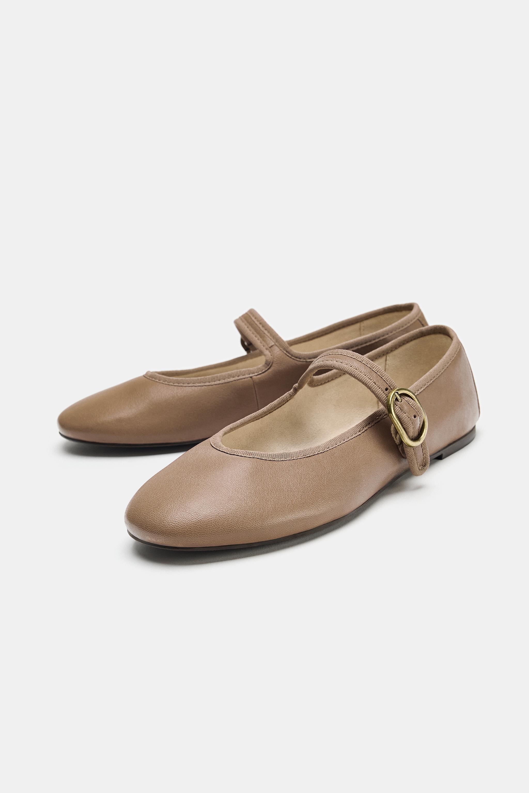 Обувь Zara LEATHER BUCKLED BALLET FLATS — фото 2