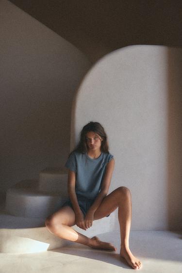 FADED-EFFECT CROPPED T-SHIRT - Bluish by Zara - Image 0