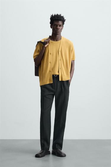 PANTALÓN 100% LINO PLIEGUES - Negro de Zara