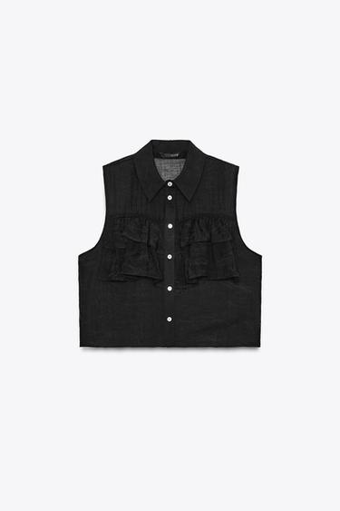 SEMI-SHEER TOP WITH RUFFLES - Black by Zara