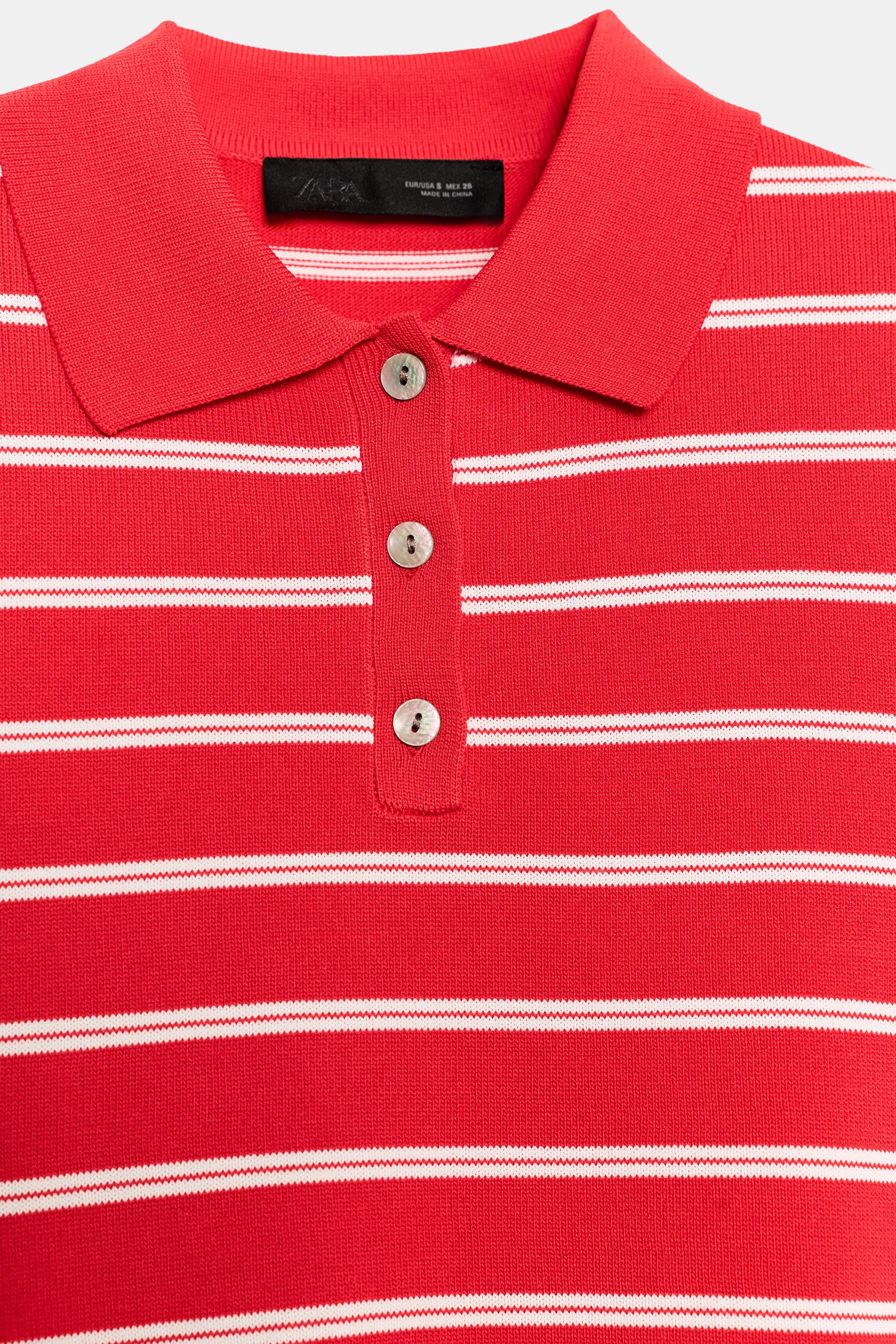 Zara ÇİZGİLİ KISA KOLLU TRİKO POLO T-SHIRT görsel 7