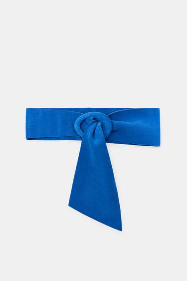 100% SUEDE LEATHER BELT WITH COVERED BUCKLE - Bluish by Zara