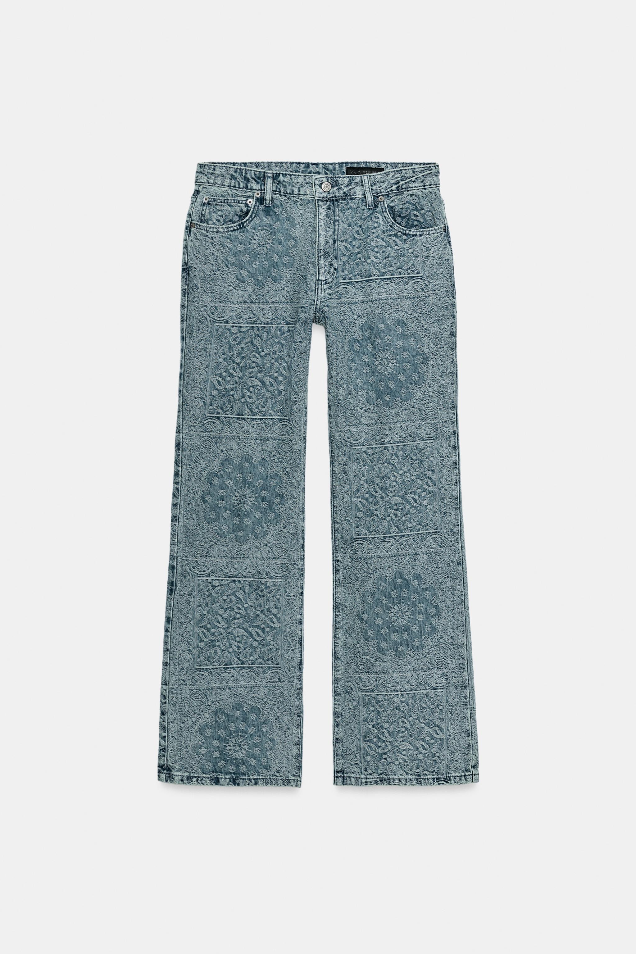 JEANS ZW COLLECTION FLARE CINTURA ALTA JACQUARD - Azul | ZARA Brasil