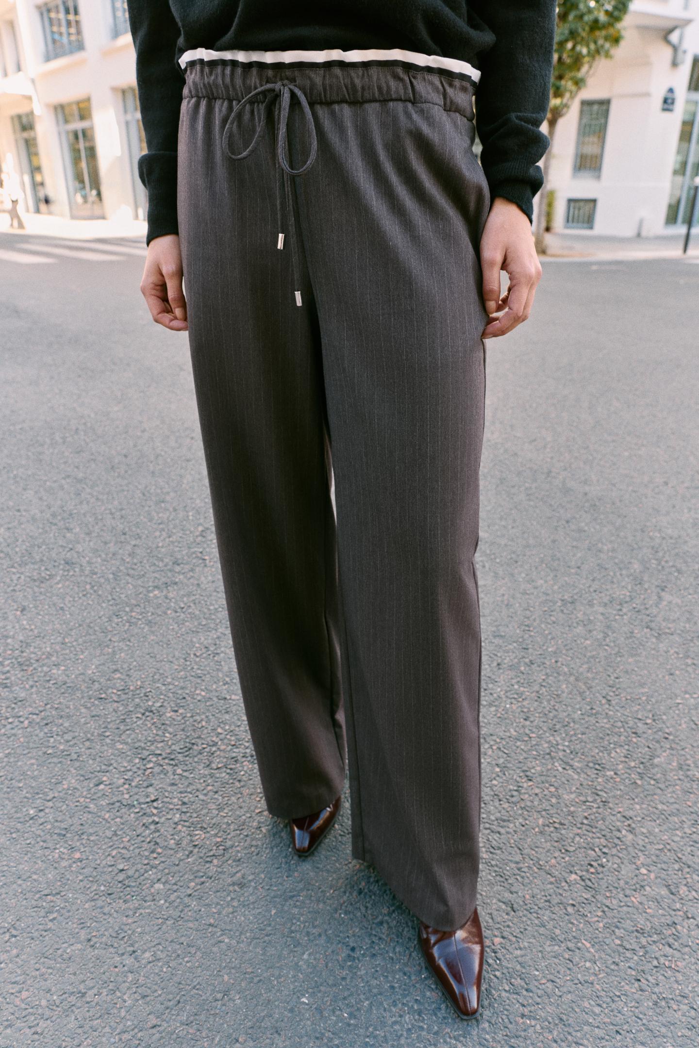 Женские брюки Zara Double Waist Wide-Leg, цвет: Серо-коричневый серый — фото 2
