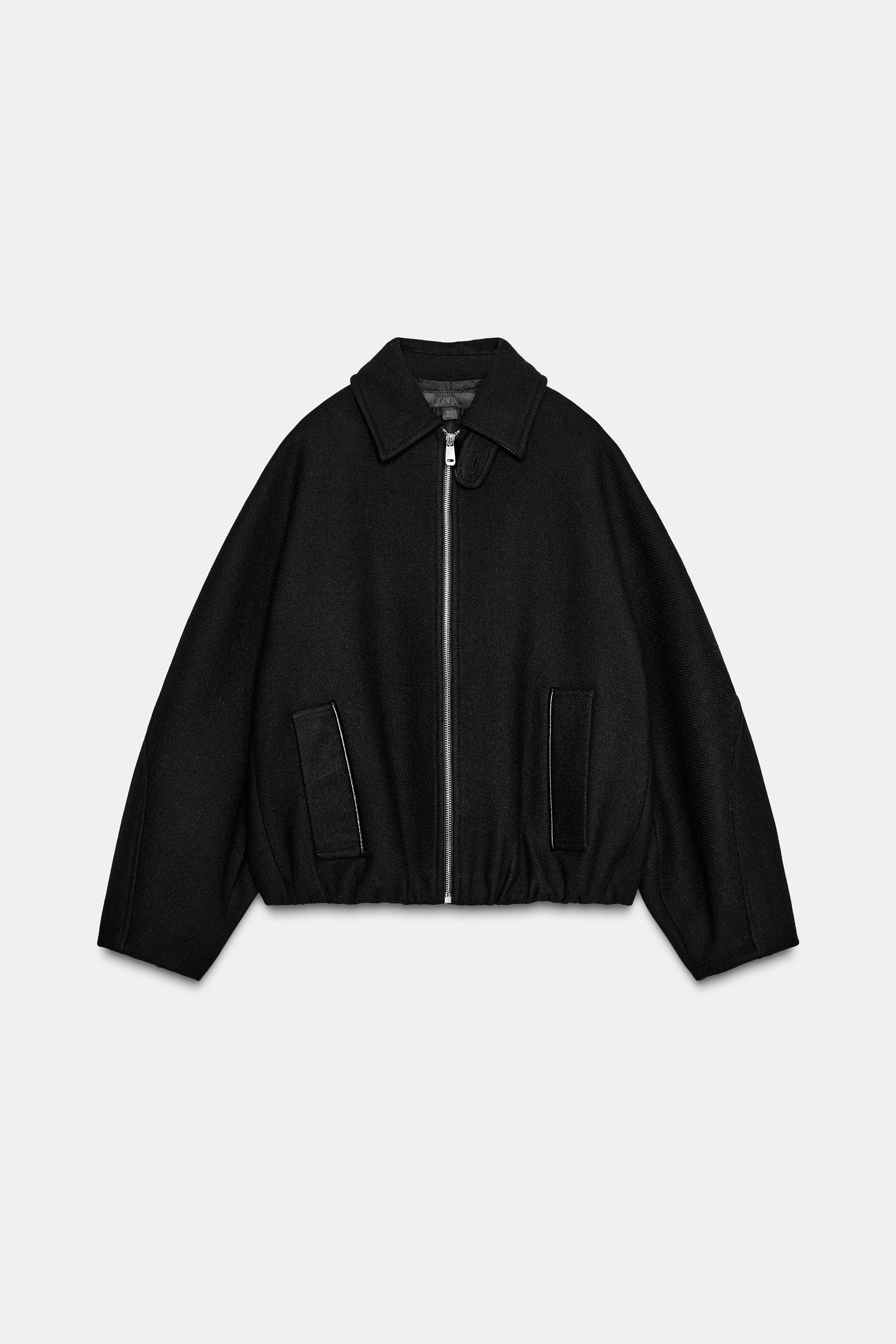 ウール製コントラストカラーボンバージャケット - ブラック | ZARA