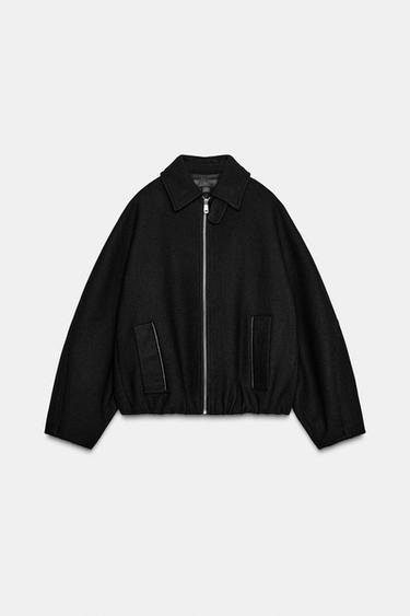 BALLOON BOMBER JACKET WITH CONTRAST WOOL COLLAR - Black by Zara