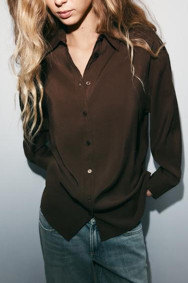 CHEMISE OVERSIZE FLUIDE - Marron chocolat de Zara - Image 2