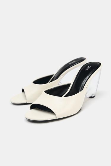 LEATHER TRANSPARENT WEDGE MULES - Ecru White by Zara - Image 4