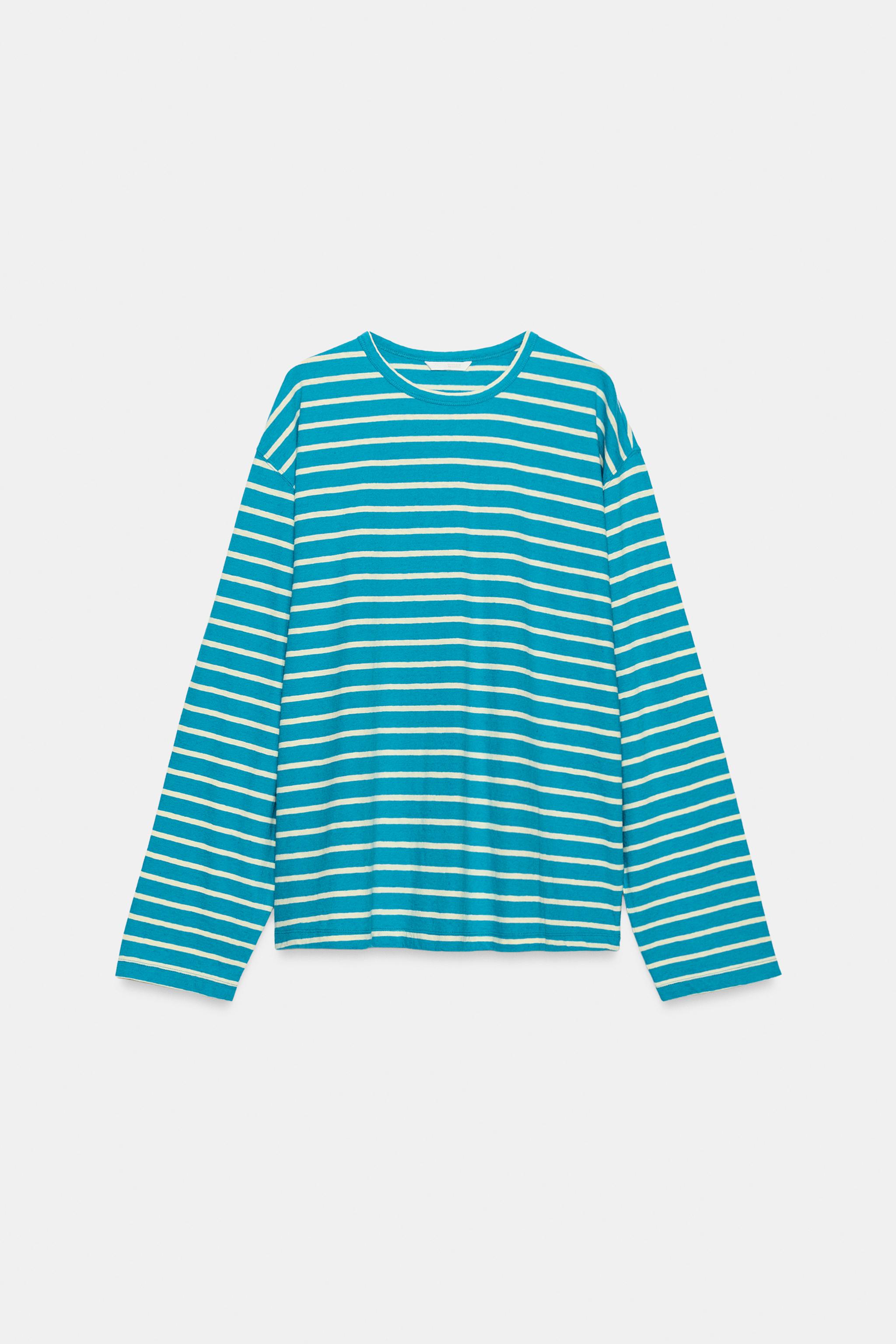 STRIPED COTTON AND LINEN T-SHIRT