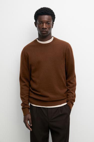 Zara Knit cotton and wool sweater with crew neck -