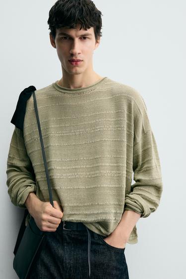 STRIPED JACQUARD SWEATER - Light green by Zara