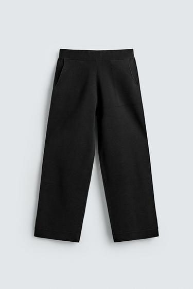 KNITTED WIDE-LEG TROUSERS - Black by Zara