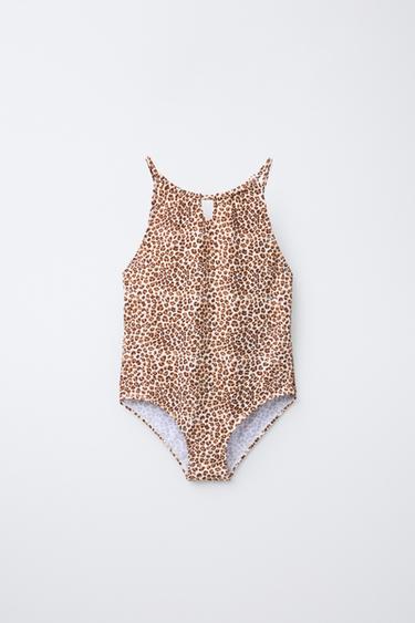 6-14 YEARS/ ANIMAL PRINT CUT-OUT SWIMSUIT - Light beige by Zara