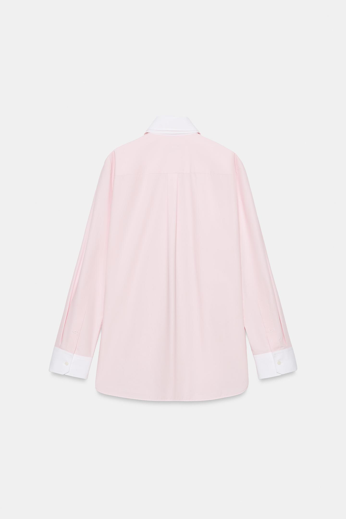 Женская рубашка Zara ZW Collection Double Collar, цвет: Меловой розовый — фото 8