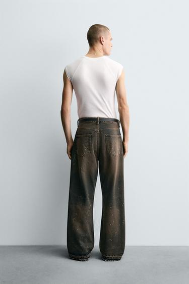 JEAN LOOSE FIT À ÉCLABOUSSURES - Sable / Bleu de Zara - Image 2