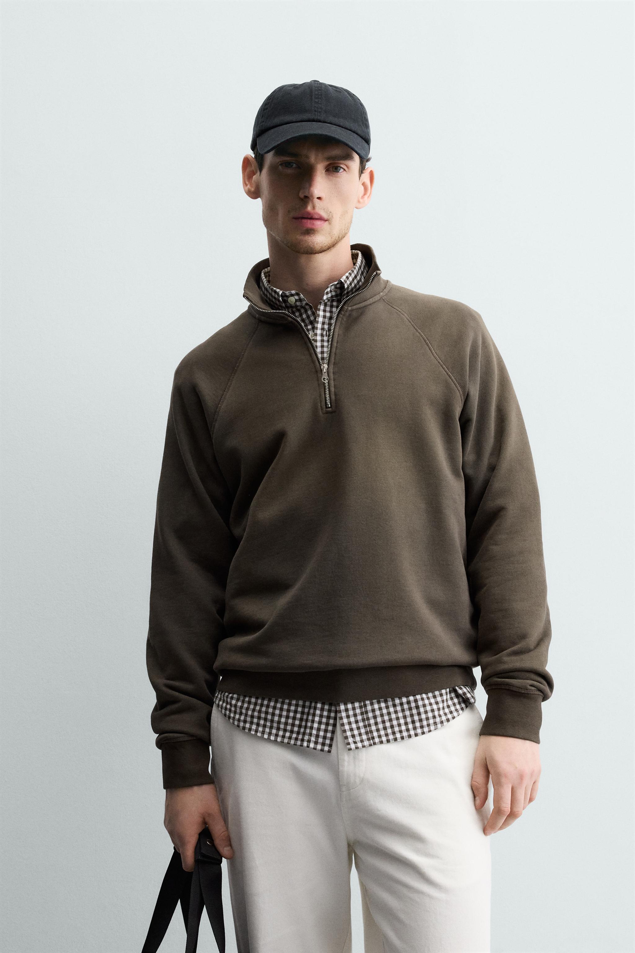 WASHED QUARTER-ZIP SWEATSHIRT - Dark brown | ZARA South Africa