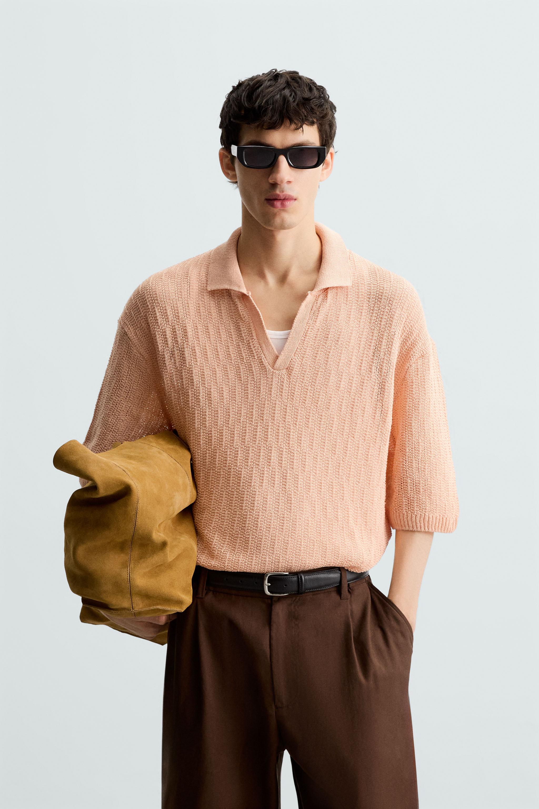 OPEN KNIT POLO SHIRT - Apricot | ZARA South Africa