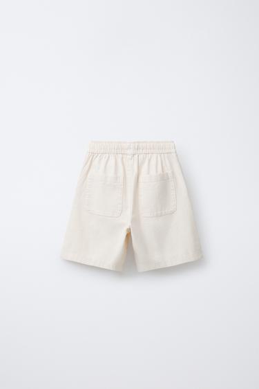 LABEL COTTON WIDE-LEG BERMUDA SHORTS - Ecru by Zara - Image 1