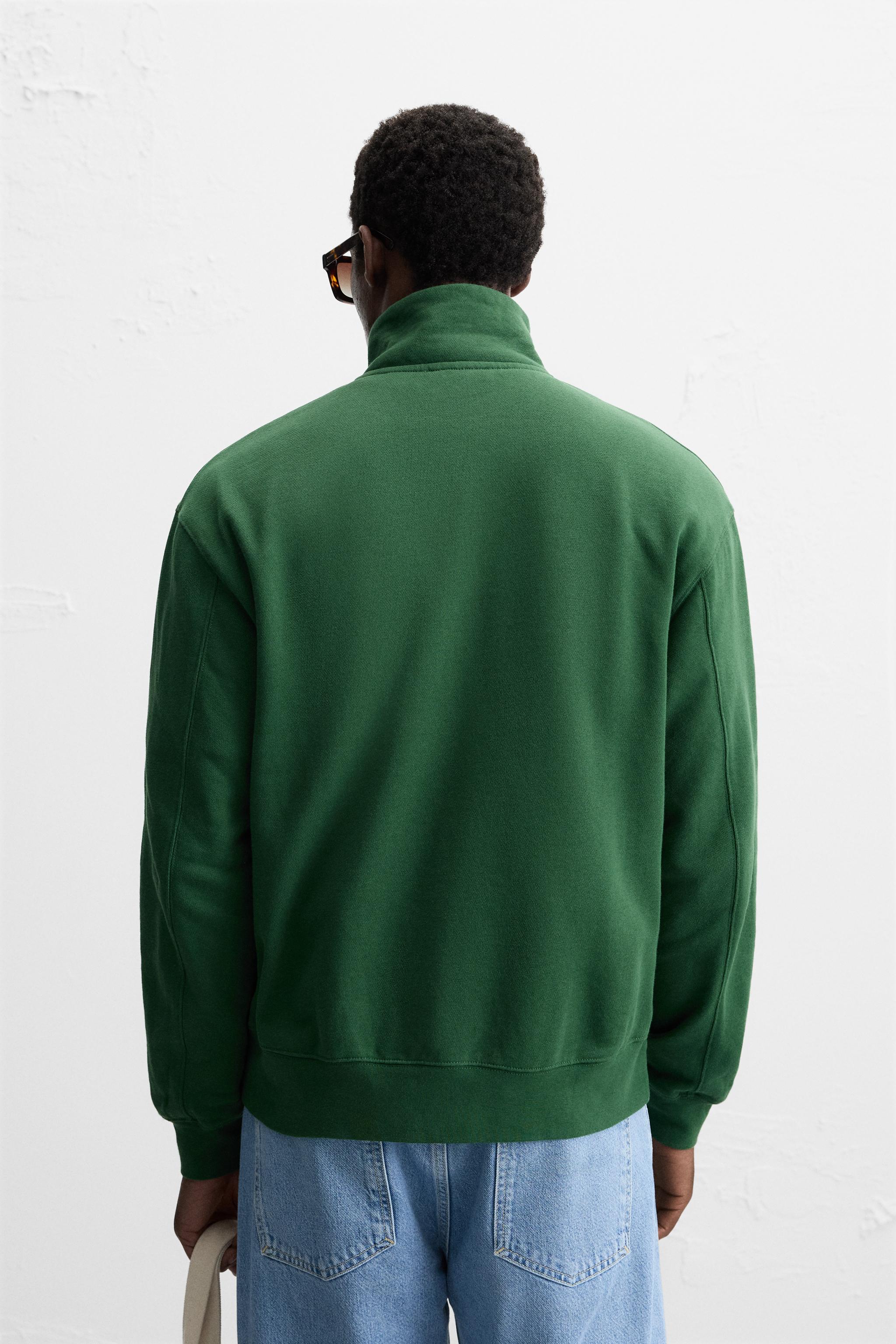 EMBROIDERED QUARTER-ZIP SWEATSHIRT - Dark green | ZARA
