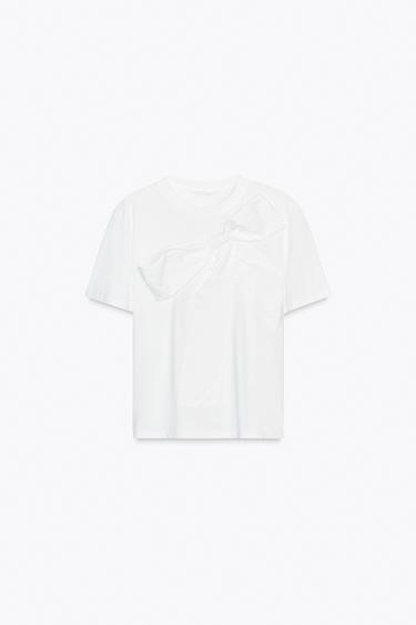 T-SHIRT WITH FRONT BOW - White by Zara - Image 4
