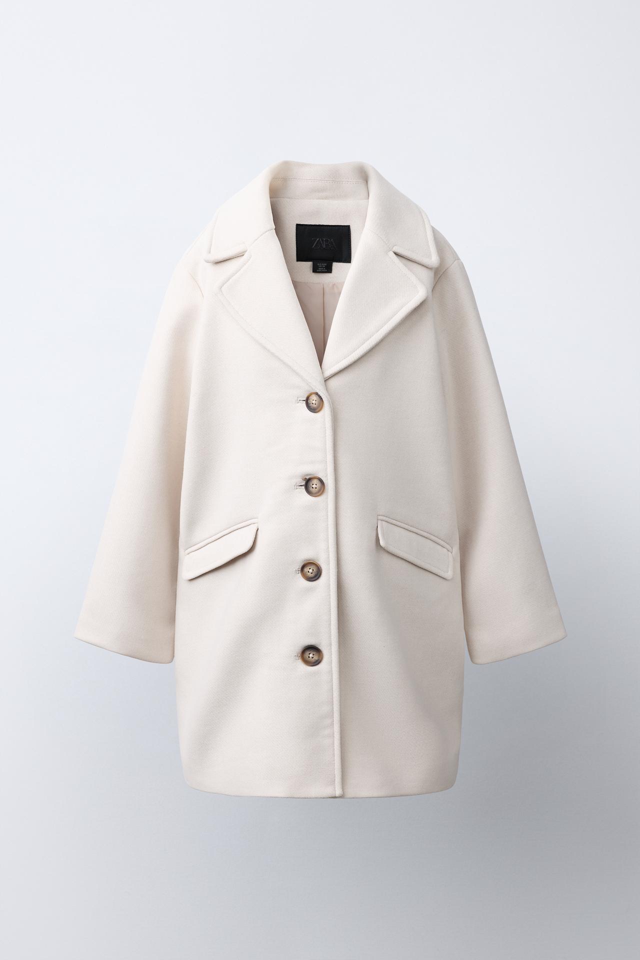 LAPEL COLLAR WOOL-BLEND COAT — Ecru