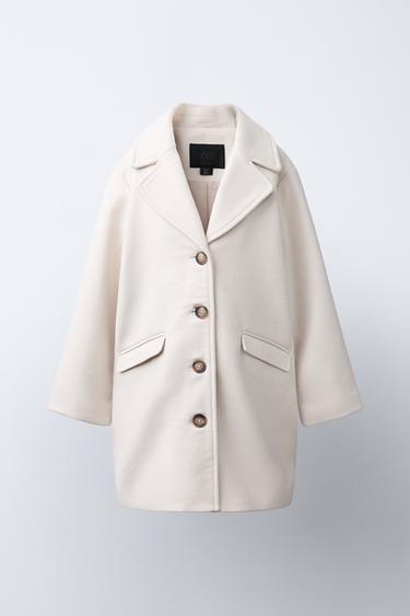 LAPEL COLLAR WOOL-BLEND COAT — Ecru 1