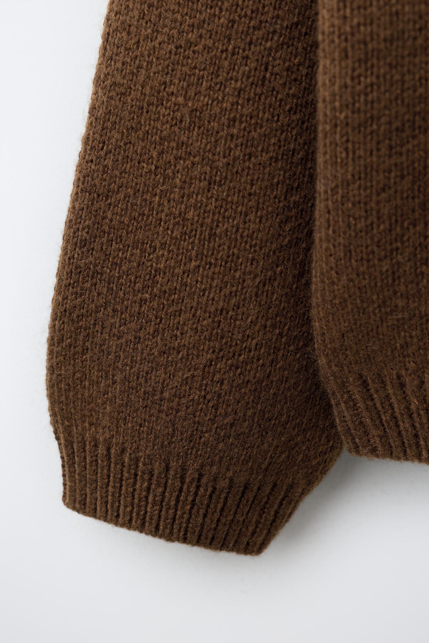 Детские свитеры Zara Embroidered Flowers Wool Cardingan, цвет: Коричневый — фото 4