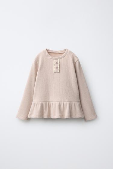 SOFT TOUCH RIBBED PEPLUM T-SHIRT — Beige 1